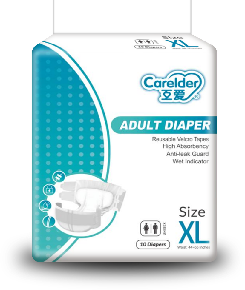 Carelder Adult Diaper XL pack, teal packaging, 10 diapers per pack